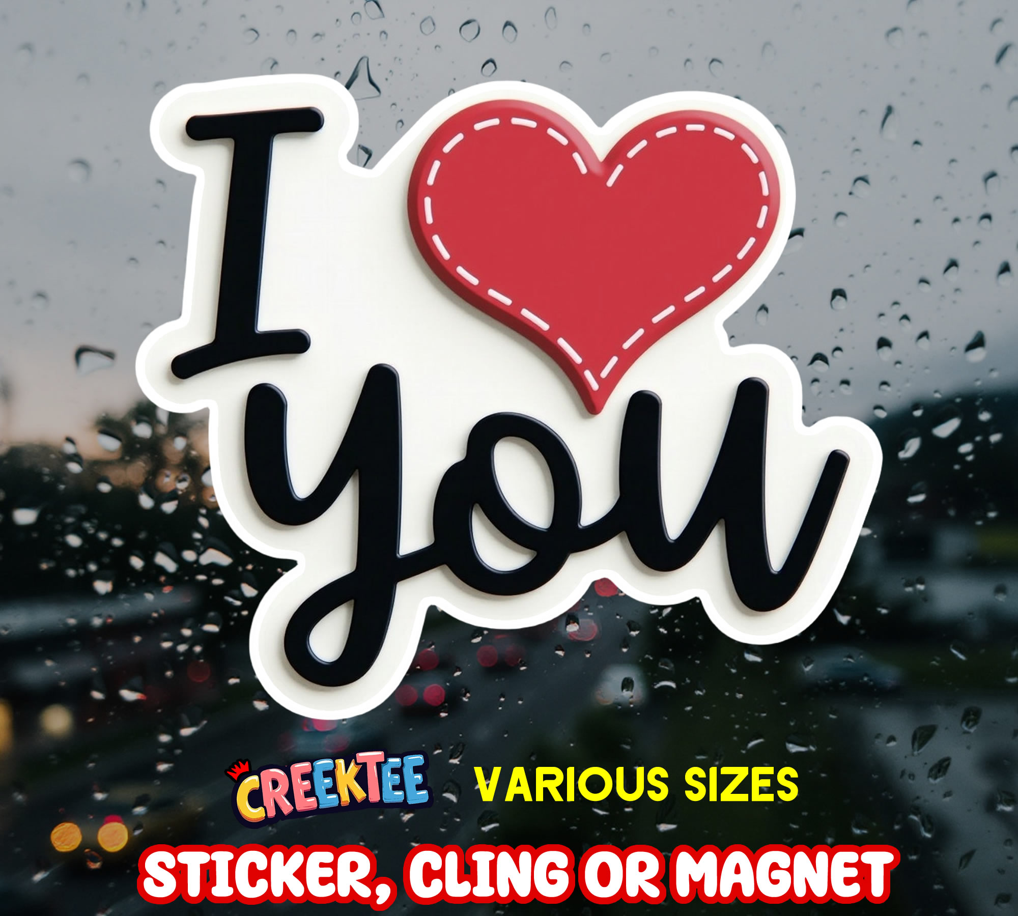 I Love You Die Cut Vinyl Sticker  Window Cling or Magnet with Laminate Coating in Various Sizes - Custom Bumper Sticker, Vinyl Sticker, or Magnet