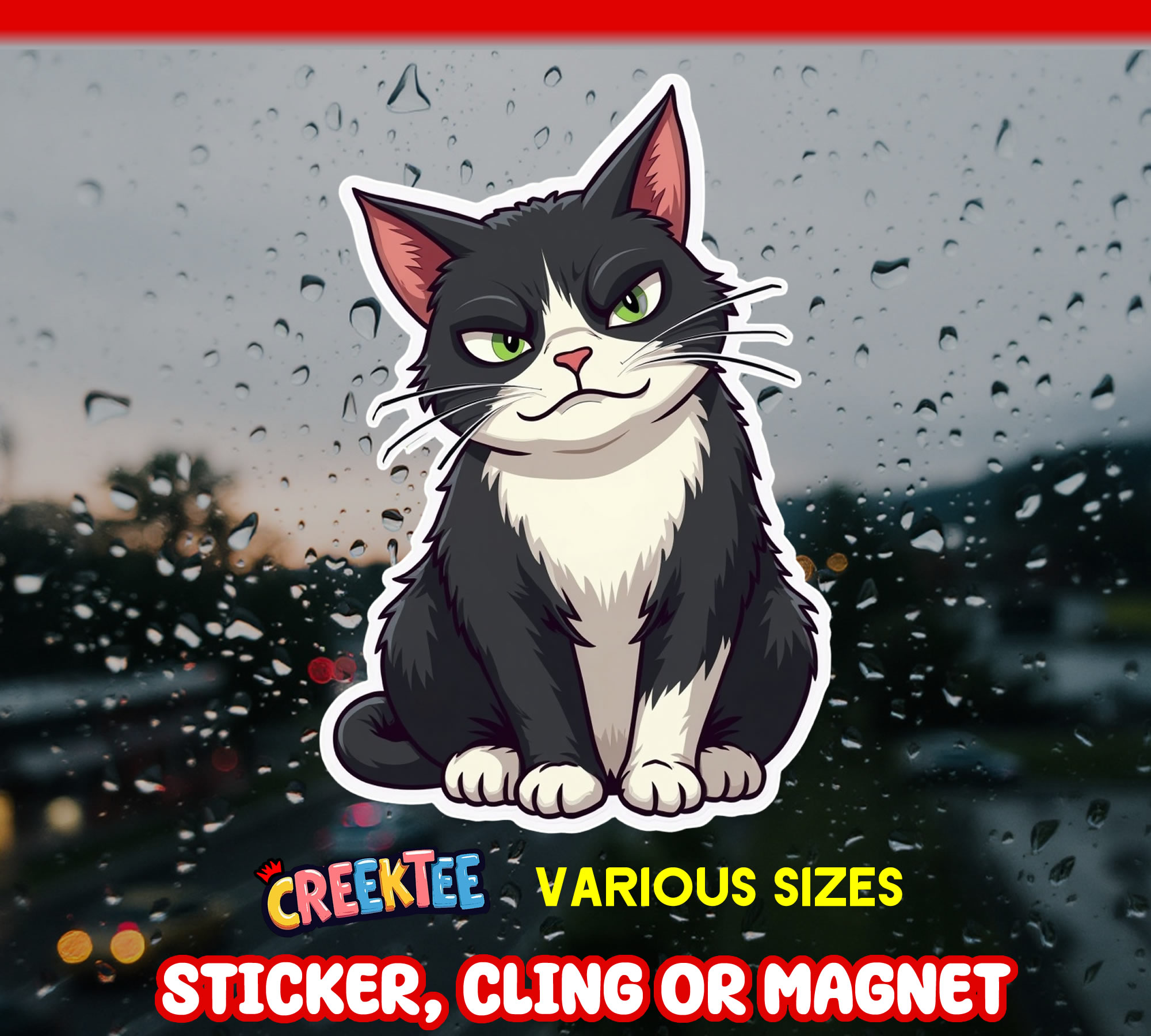 Black and White Cat Die Cut Vinyl Sticker  Window Cling or Magnet with Laminate Coating in Various Sizes - Custom Bumper Sticker, Vinyl Sticker, or Magnet