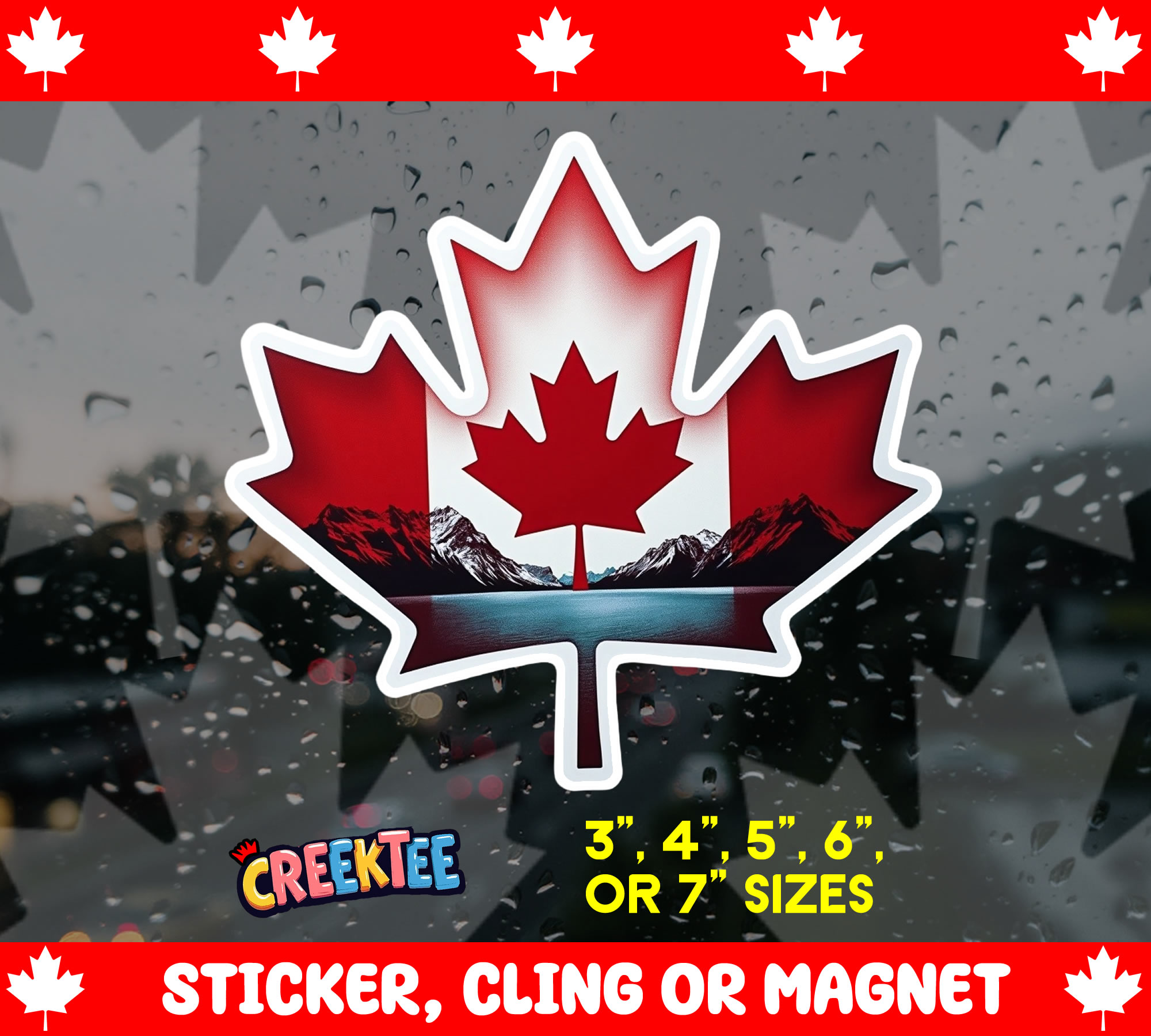 Canada Maple Leaf Die Cut Vinyl Sticker  Window Cling or Magnet with Laminate Coating in Various Sizes - Custom Bumper Sticker, Vinyl Sticker, or Magnet