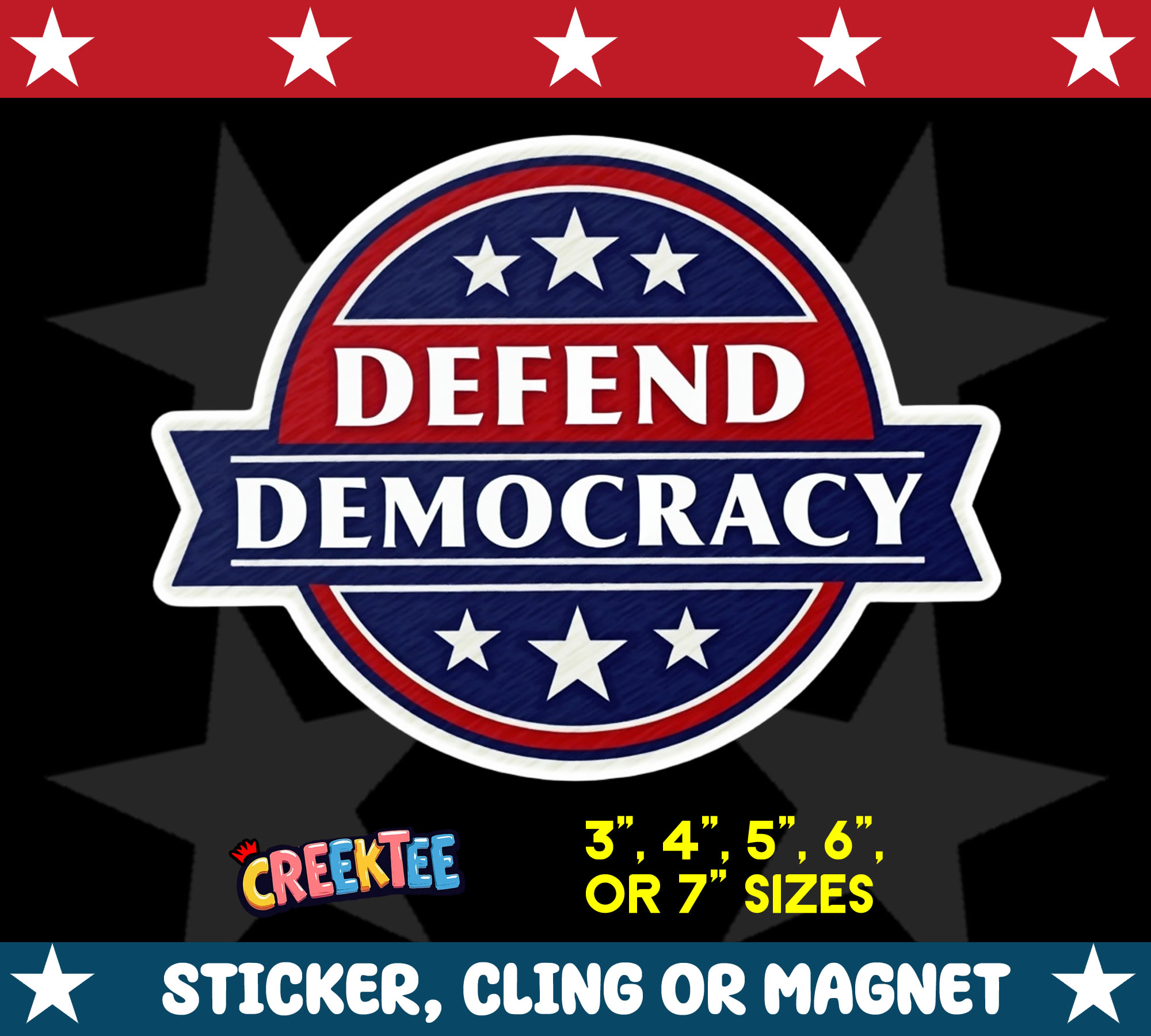 Defend Democracy Die Cut Vinyl Sticker  Window Cling or Magnet with Laminate Coating in Various Sizes - Custom Bumper Sticker, Vinyl Sticker, or Magnet