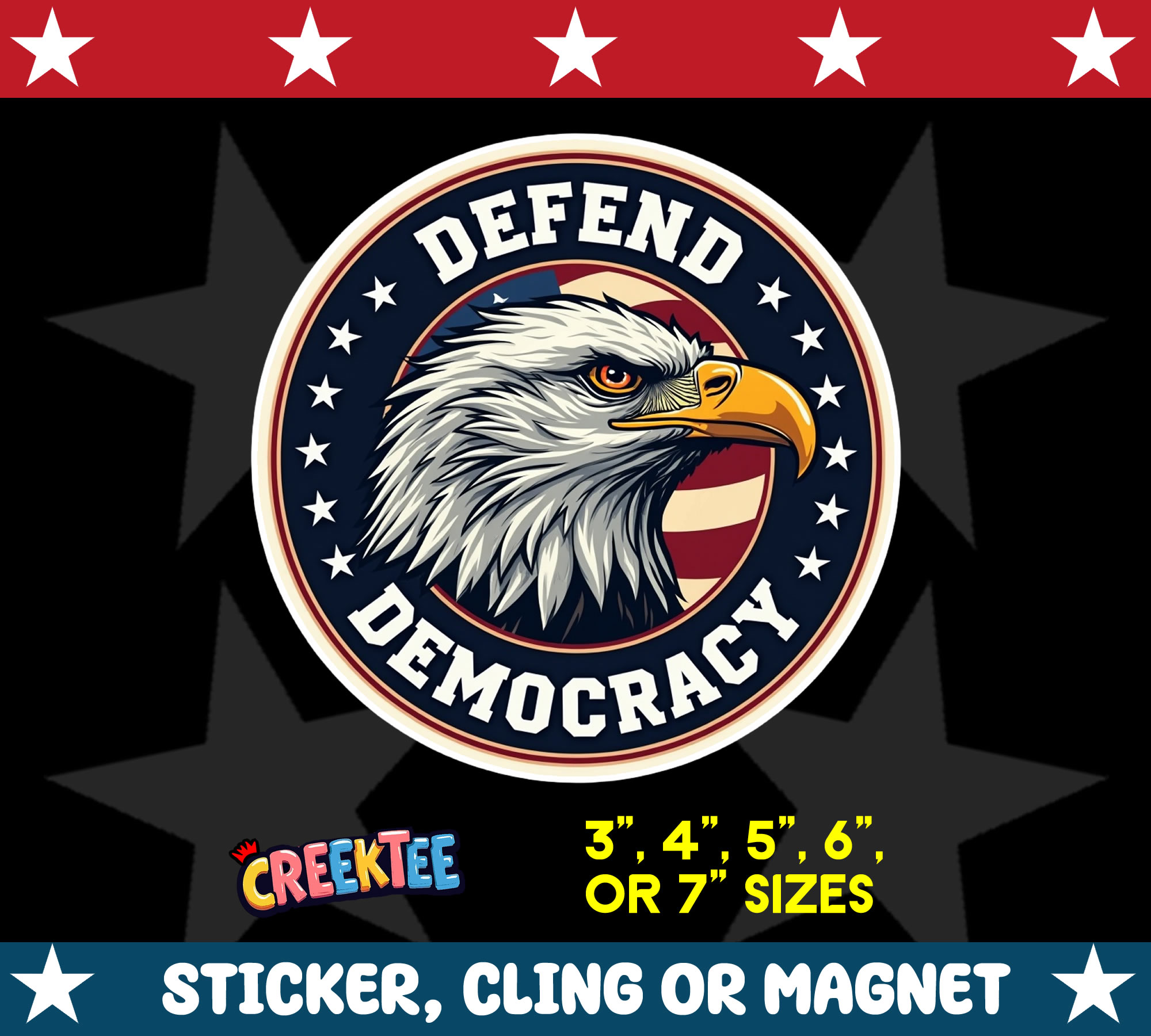 Defend Democracy Die Cut Vinyl Sticker  Window Cling or Magnet with Laminate Coating in Various Sizes - Custom Bumper Sticker, Vinyl Sticker, or Magnet