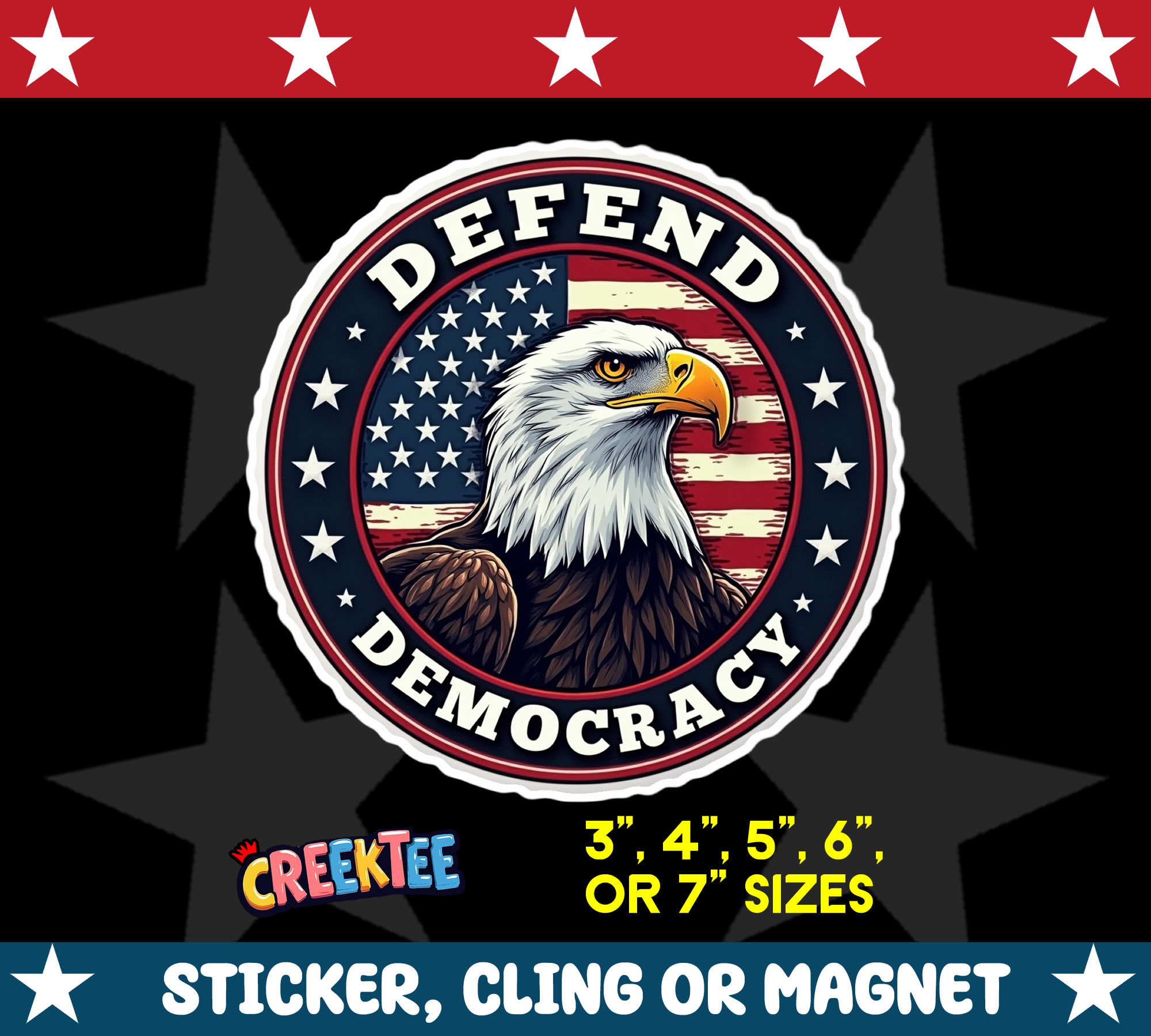 Defend Democracy Sticker  Window Cling or Magnet with Laminate Coating in Various Sizes - Custom Bumper Sticker, Vinyl Sticker, or Magnet