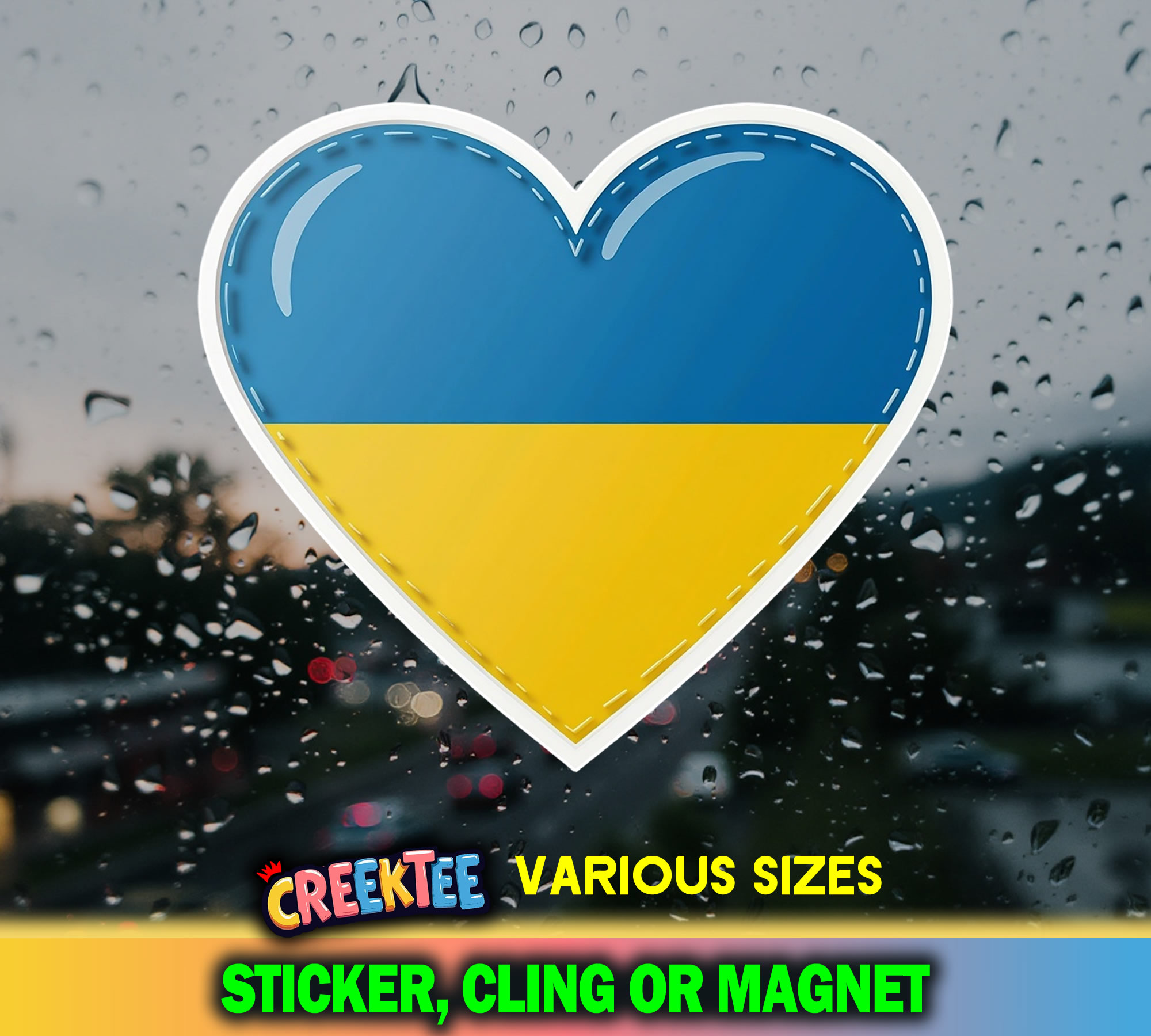 Love Ukraine Die Cut Vinyl Sticker  Window Cling or Magnet with Laminate Coating in Various Sizes - Custom Bumper Sticker, Vinyl Sticker, or Magnet