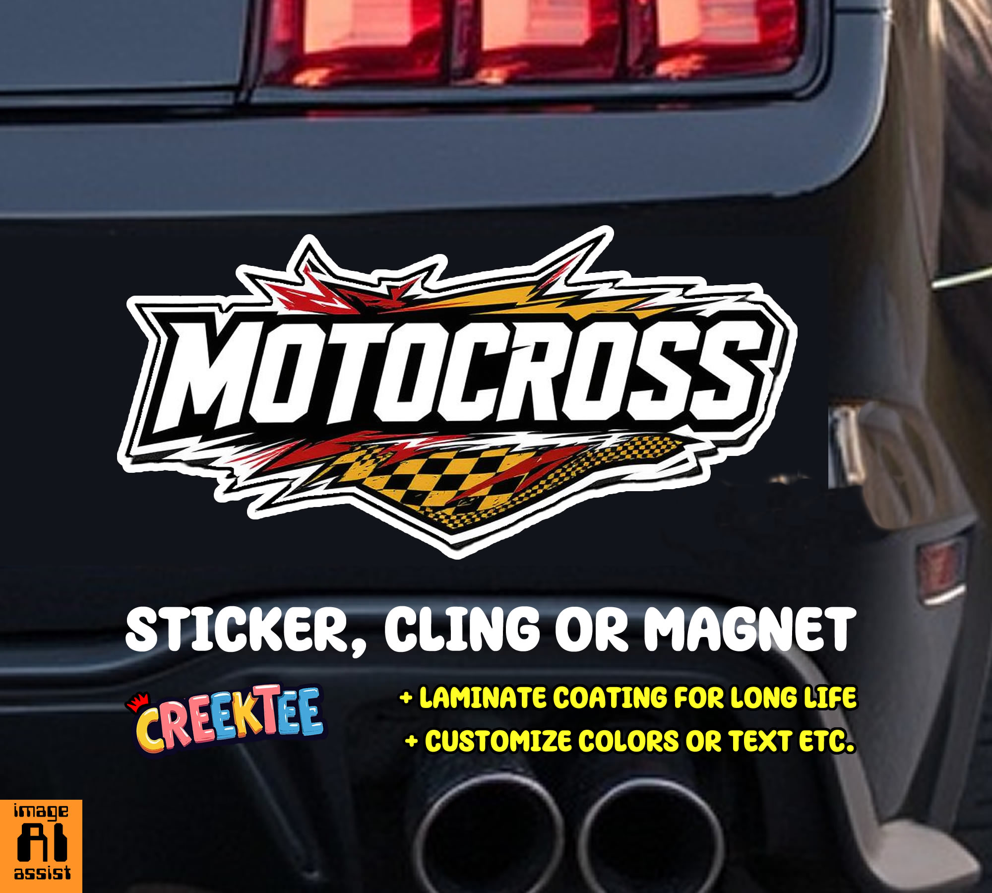 Motocross  Die Cut Vinyl Sticker  Window Cling or Magnet with Laminate Coating in Various Sizes - Custom Bumper Sticker, Vinyl Sticker, or Magnet