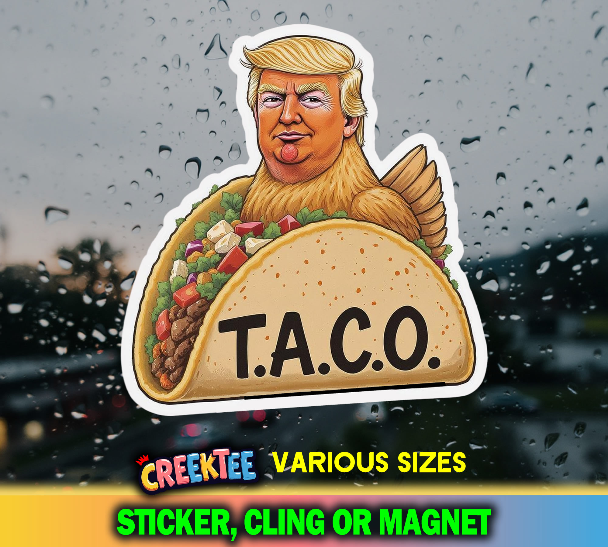 Chicken Taco Die Cut Vinyl Sticker  Window Cling or Magnet with Laminate Coating in Various Sizes - Custom Bumper Sticker, Vinyl Sticker, or Magnet