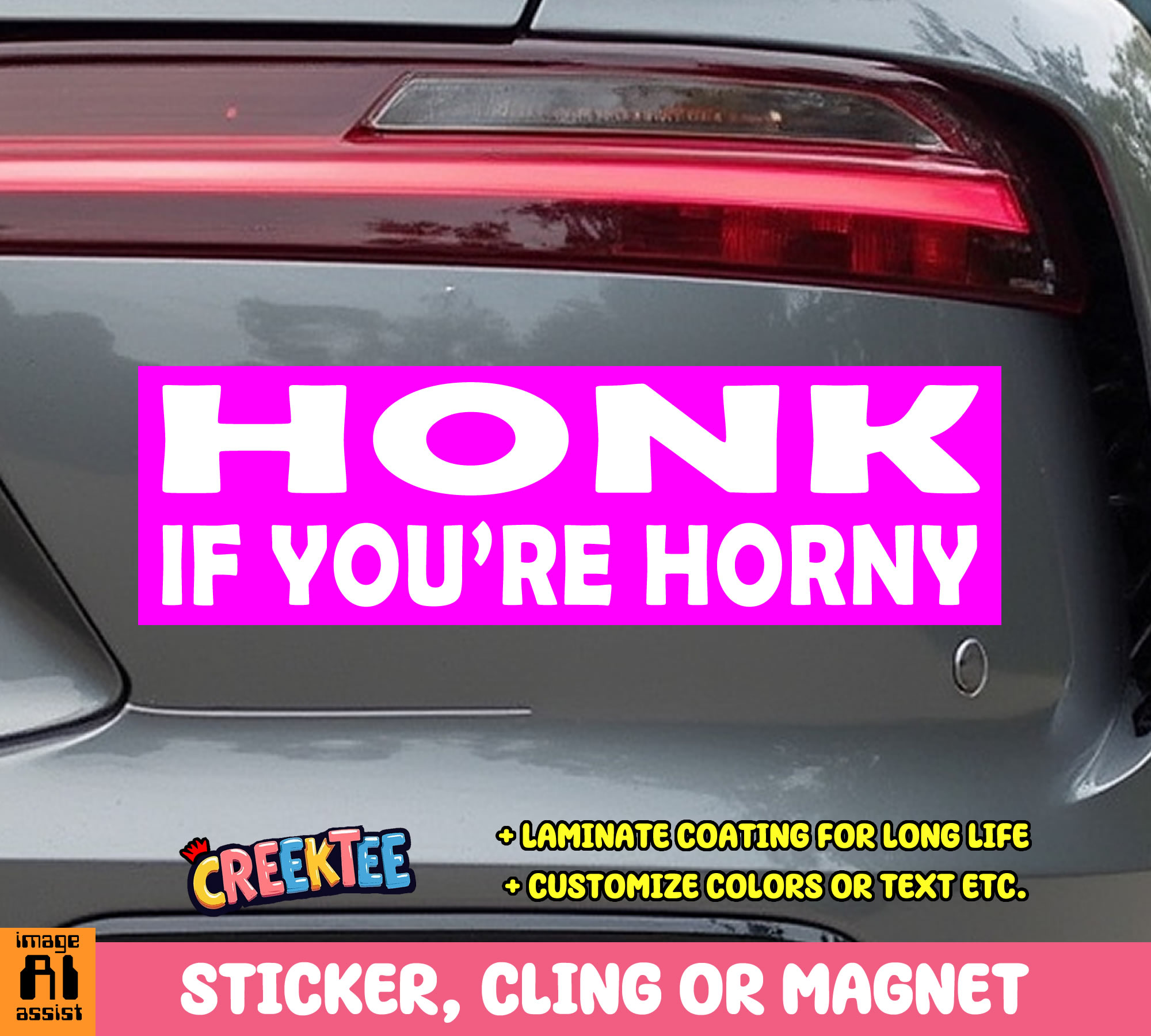 Honk if you re horny Vinyl Bumper Sticker  Window Cling or Bumper Sticker Magnet in UV Laminate Coating - Custom Bumper Sticker, Vinyl Sticker, or Magnet
