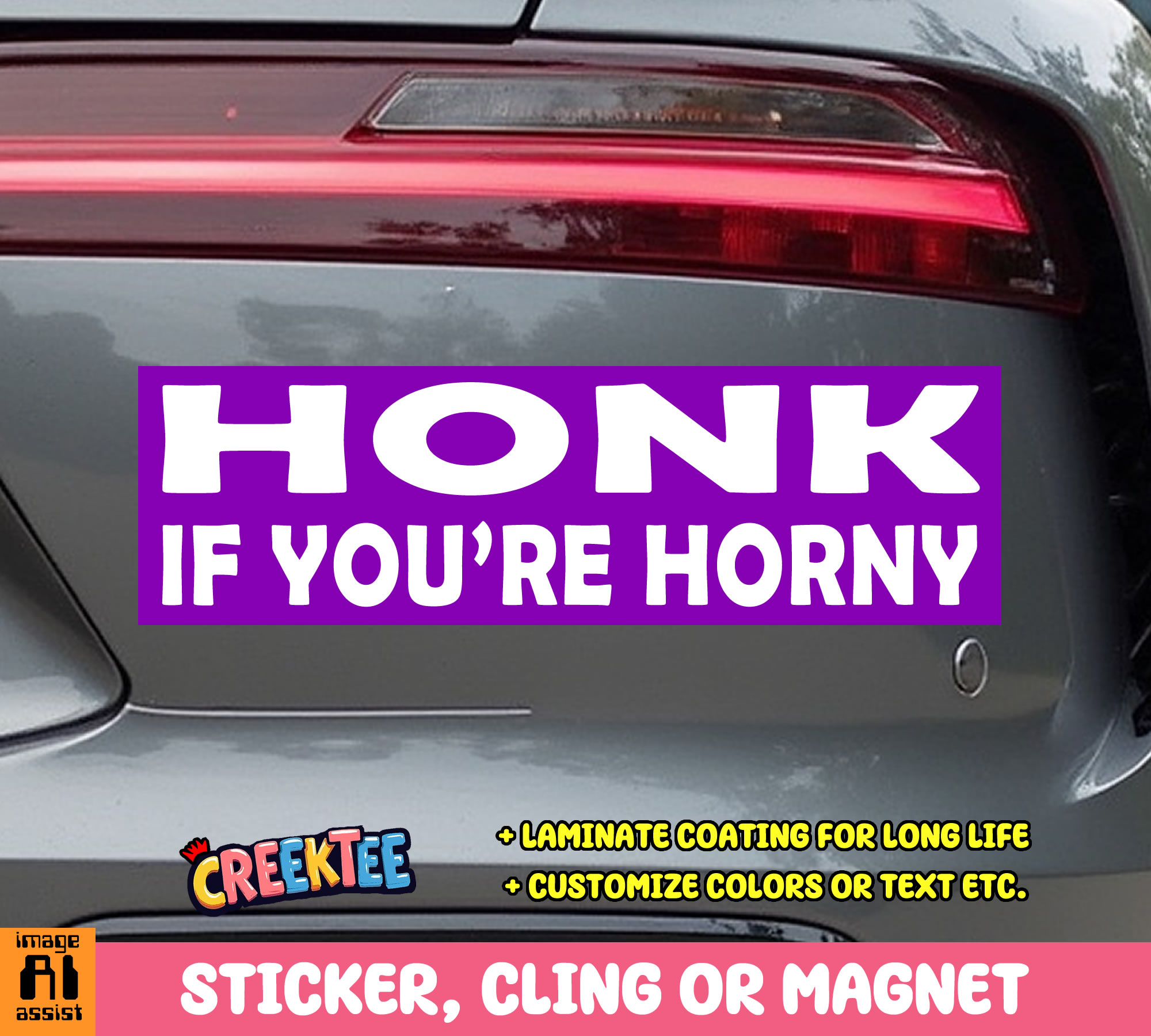 honk if you re horny Vinyl Bumper Sticker  Window Cling or Magnet in UV Laminate Coating and Various Sizes - Custom Bumper Sticker, Vinyl Sticker, or Magnet