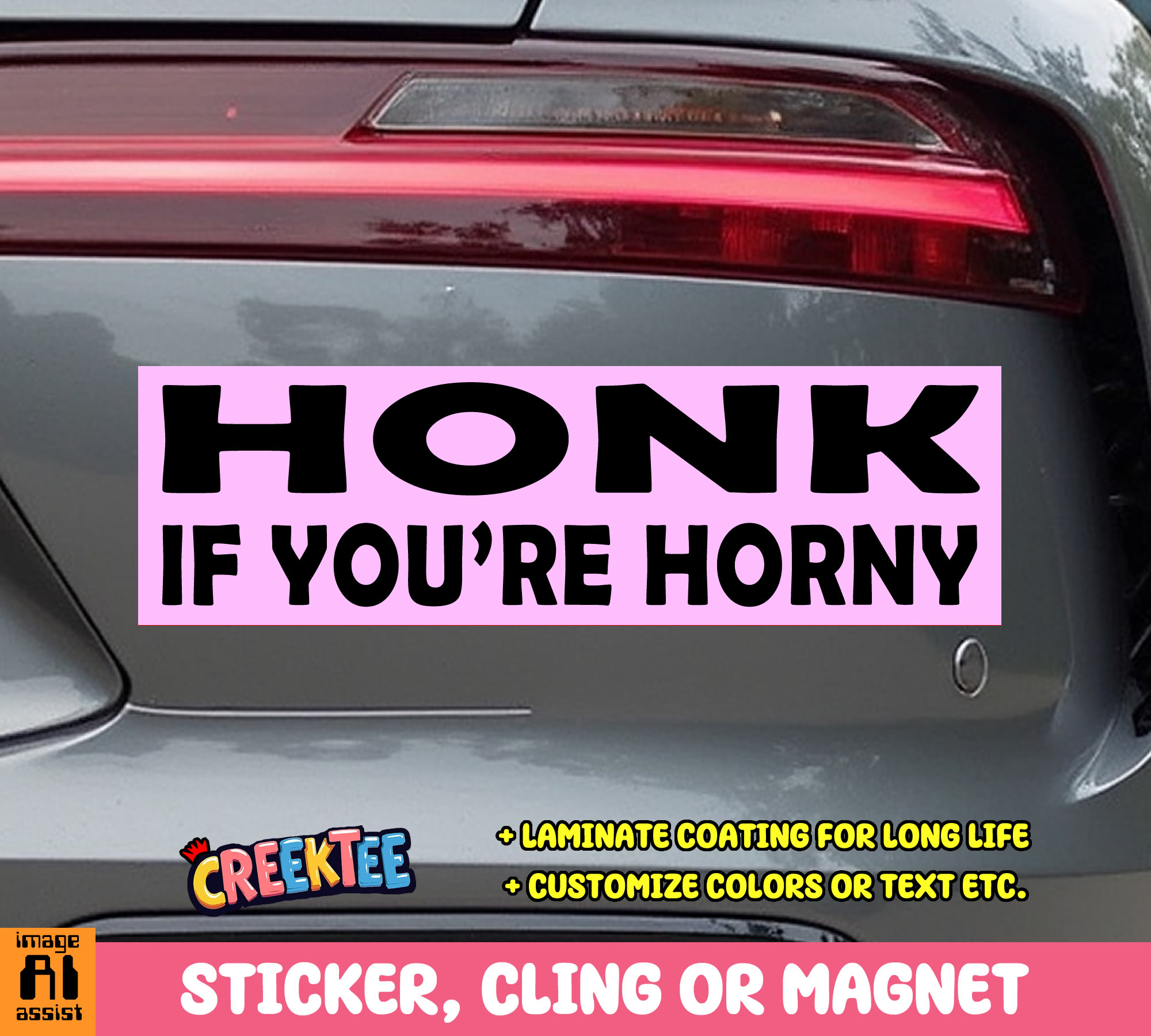honk if you re horny Vinyl Bumper Sticker  Window Cling or Magnet in UV Laminate Coating and Various Sizes - Custom Bumper Sticker, Vinyl Sticker, or Magnet
