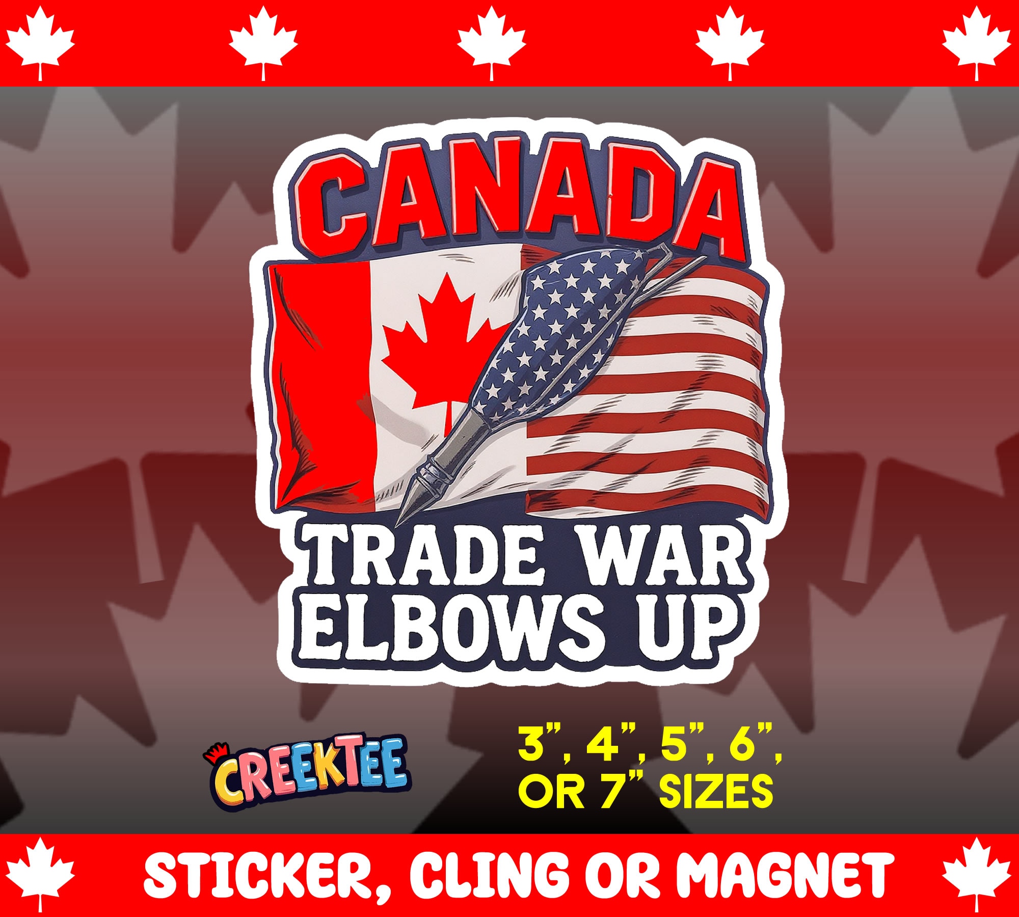 Elbows up Canada Die Cut Vinyl Sticker  Window Cling or Magnet with Laminate Coating in Various Sizes - Custom Bumper Sticker, Vinyl Sticker, or Magnet