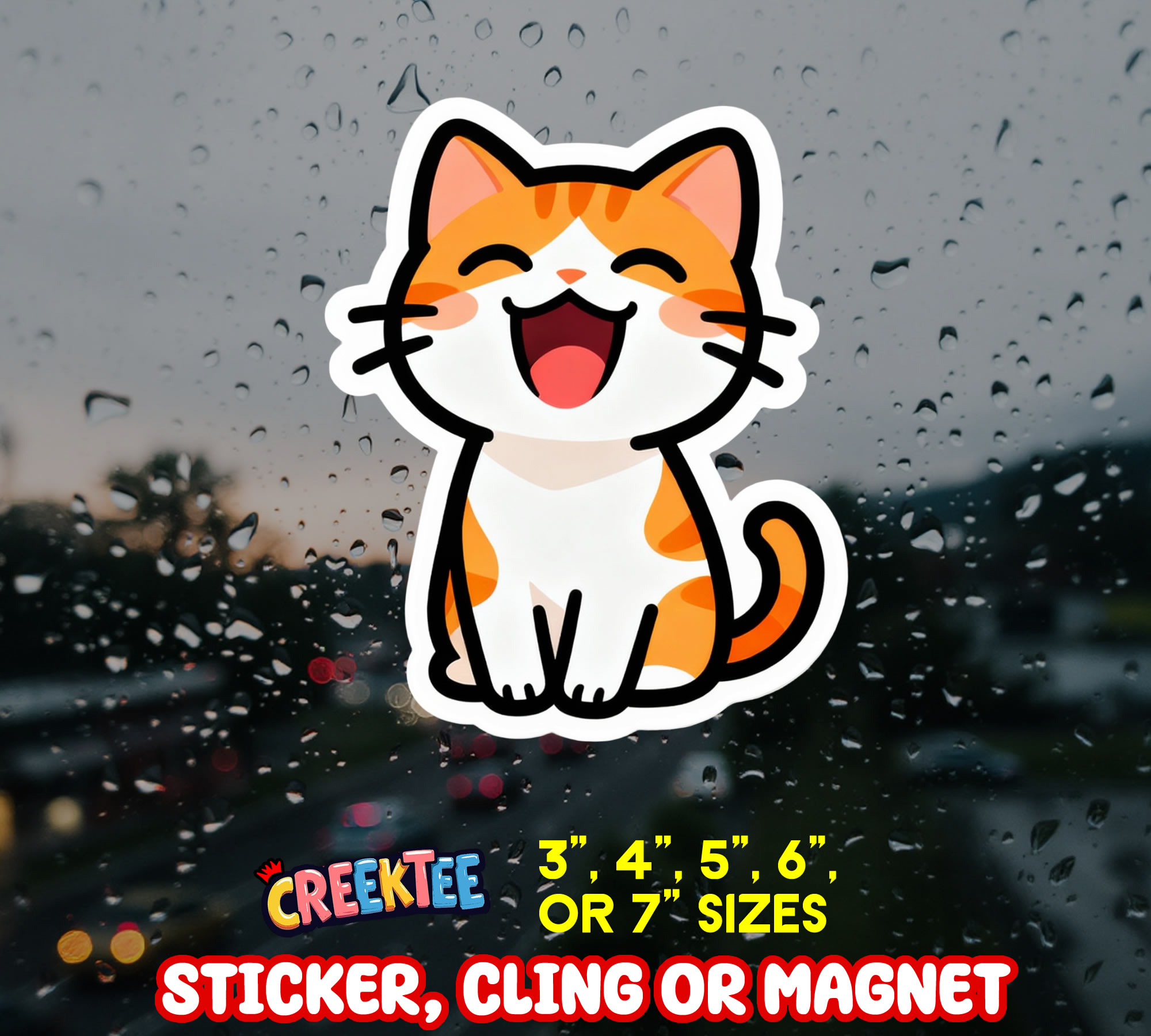 Cute Cat Die Cut Vinyl Sticker  Window Cling or Magnet with Laminate Coating in Various Sizes - Custom Bumper Sticker, Vinyl Sticker, or Magnet