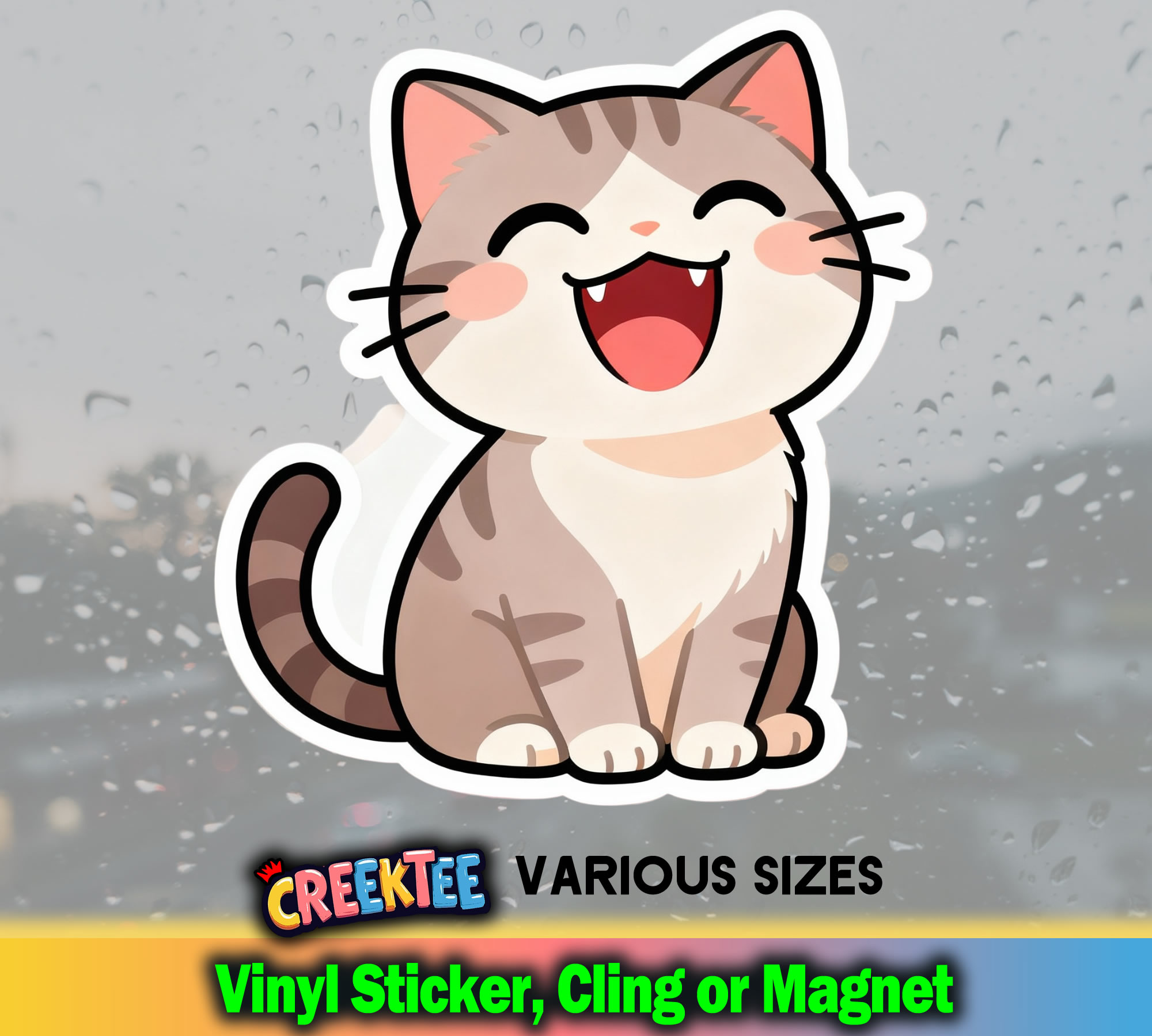 Cute Cat Die Cut Vinyl Sticker  Window Cling or Magnet with Laminate Coating in Various Sizes - Custom Bumper Sticker, Vinyl Sticker, or Magnet
