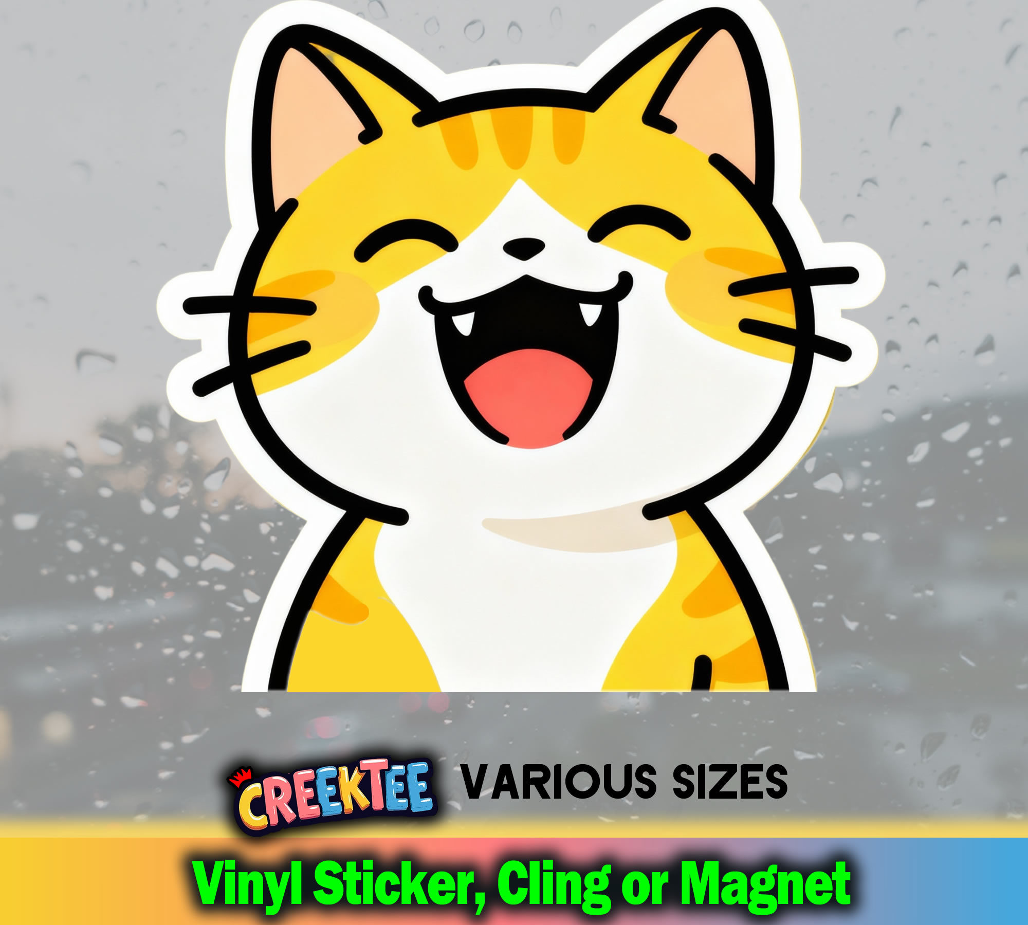Cute Cat Die Cut Vinyl Sticker  Window Cling or Magnet with Laminate Coating in Various Sizes - Custom Bumper Sticker, Vinyl Sticker, or Magnet