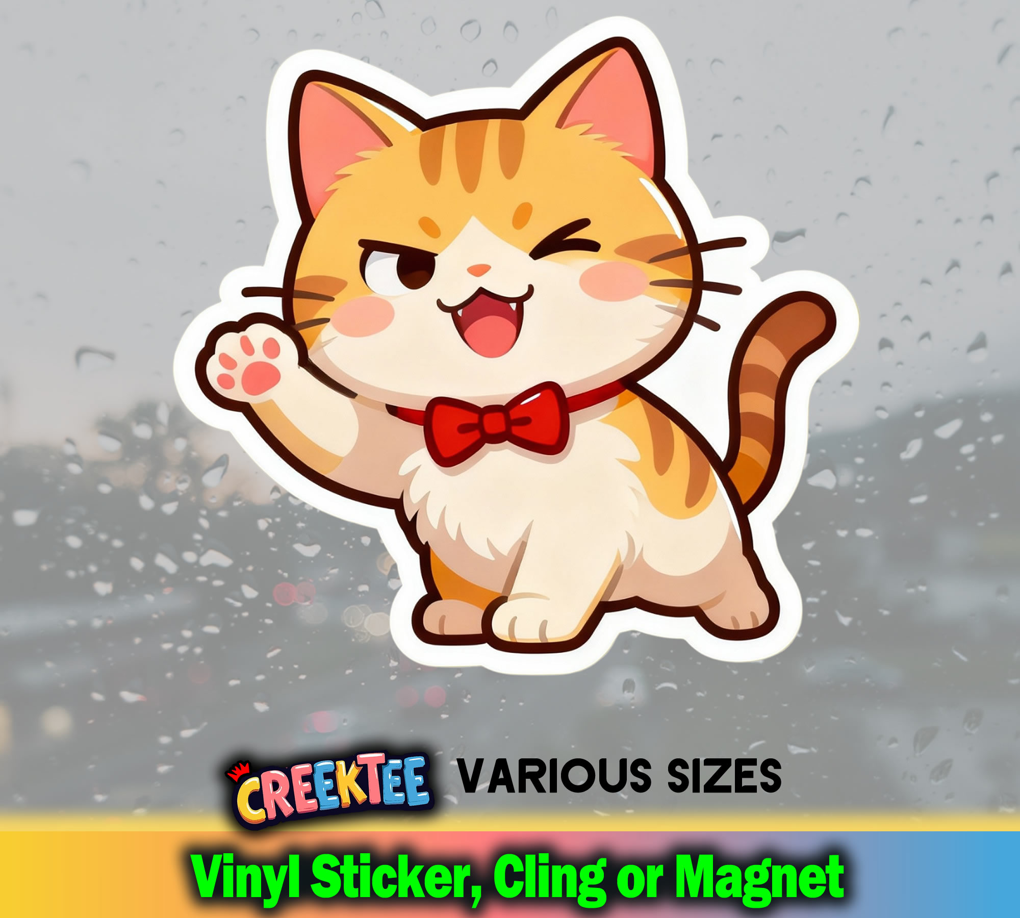 Cute Cat Die Cut Vinyl Sticker  Window Cling or Magnet with Laminate Coating in Various Sizes - Custom Bumper Sticker, Vinyl Sticker, or Magnet