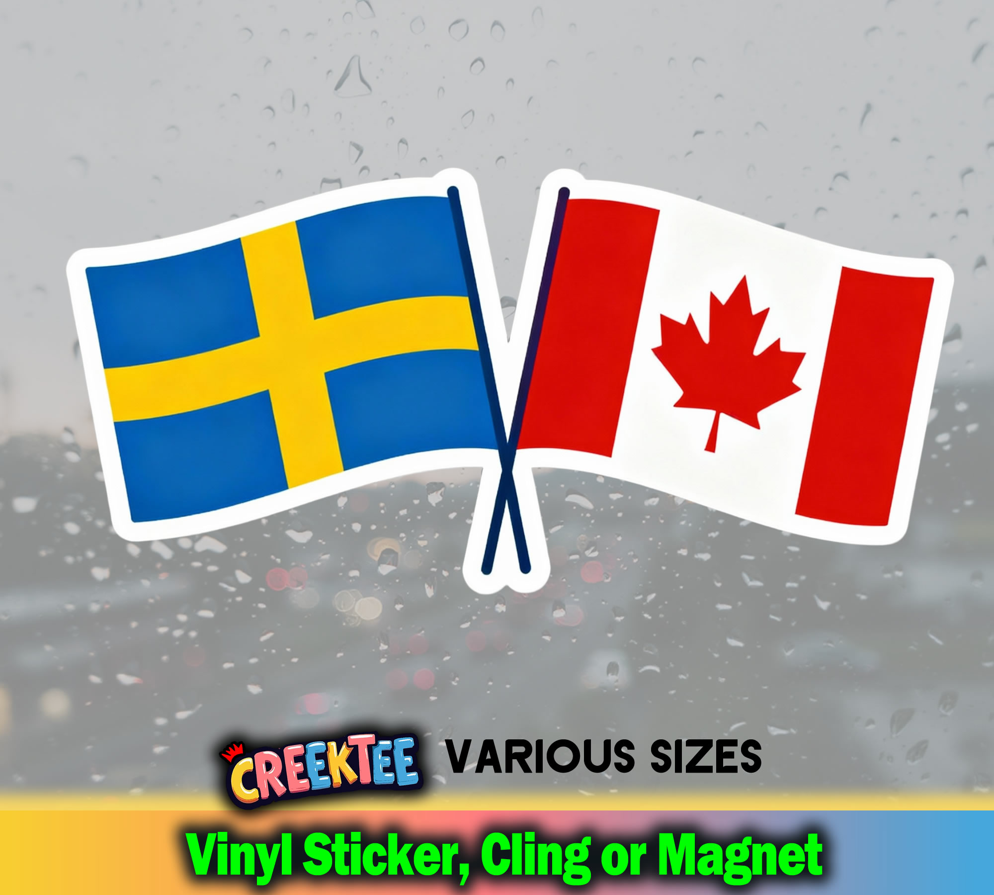 Sweden and Canada Flag Vinyl Sticker  Window Cling or Magnet with Laminate Coating in Various Sizes - Custom Bumper Sticker, Vinyl Sticker, or Magnet