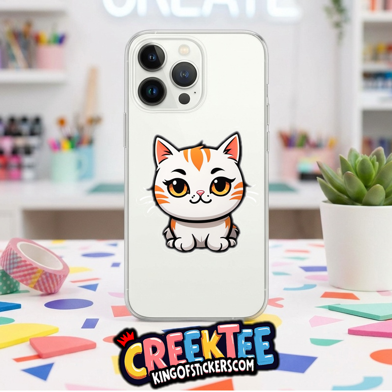 Cute Cat Vinyl Sticker  Window Cling or Magnet with Laminate Coating in Various Sizes - Custom Bumper Sticker, Vinyl Sticker, or Magnet