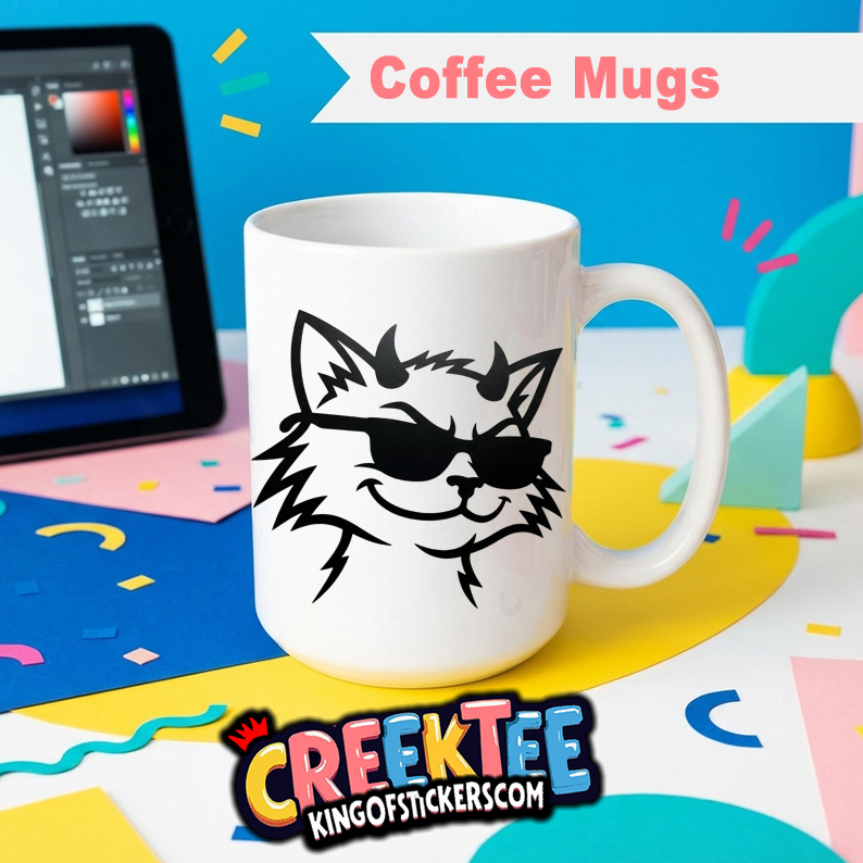 Cool Evil Cat Coffee Mug In Your Custom Print Color - Custom Bumper Sticker, Vinyl Sticker, or Magnet