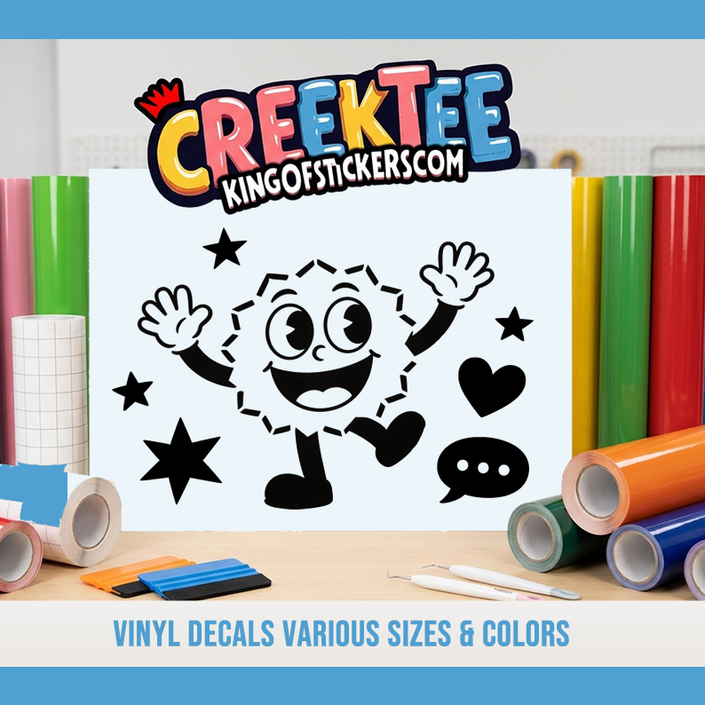 Happy Sun Dancing Vinyl Decal In Various Colors  Chrome Colors and Various Sizes - Custom Bumper Sticker, Vinyl Sticker, or Magnet