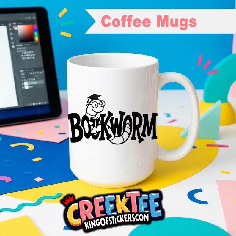BOOKWORM Coffee Mug  - Custom Bumper Sticker, Vinyl Sticker, or Magnet