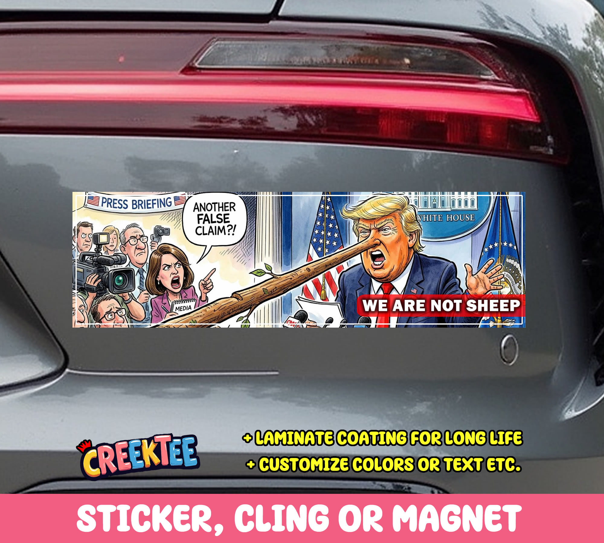 We Are Not Sheep Vinyl Bumper Sticker  Window Cling or Magnet in UV Laminate Coating and Various Sizes - Custom Bumper Sticker, Vinyl Sticker, or Magnet