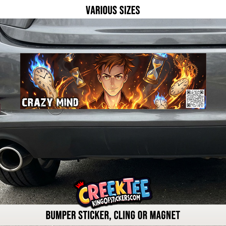 Crazy Mind Vinyl Bumper Sticker  Window Cling or Bumper Sticker Magnet in UV Laminate Coating