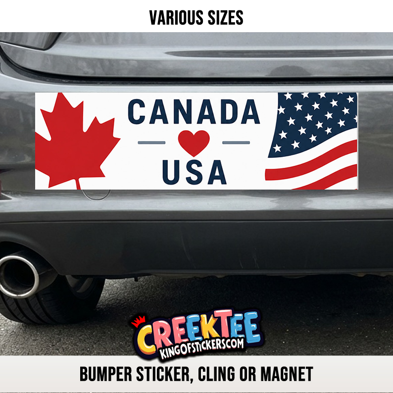 Canada USA Vinyl Bumper Sticker  Window Cling or Bumper Sticker Magnet in UV Laminate Coating - Custom Bumper Sticker, Vinyl Sticker, or Magnet