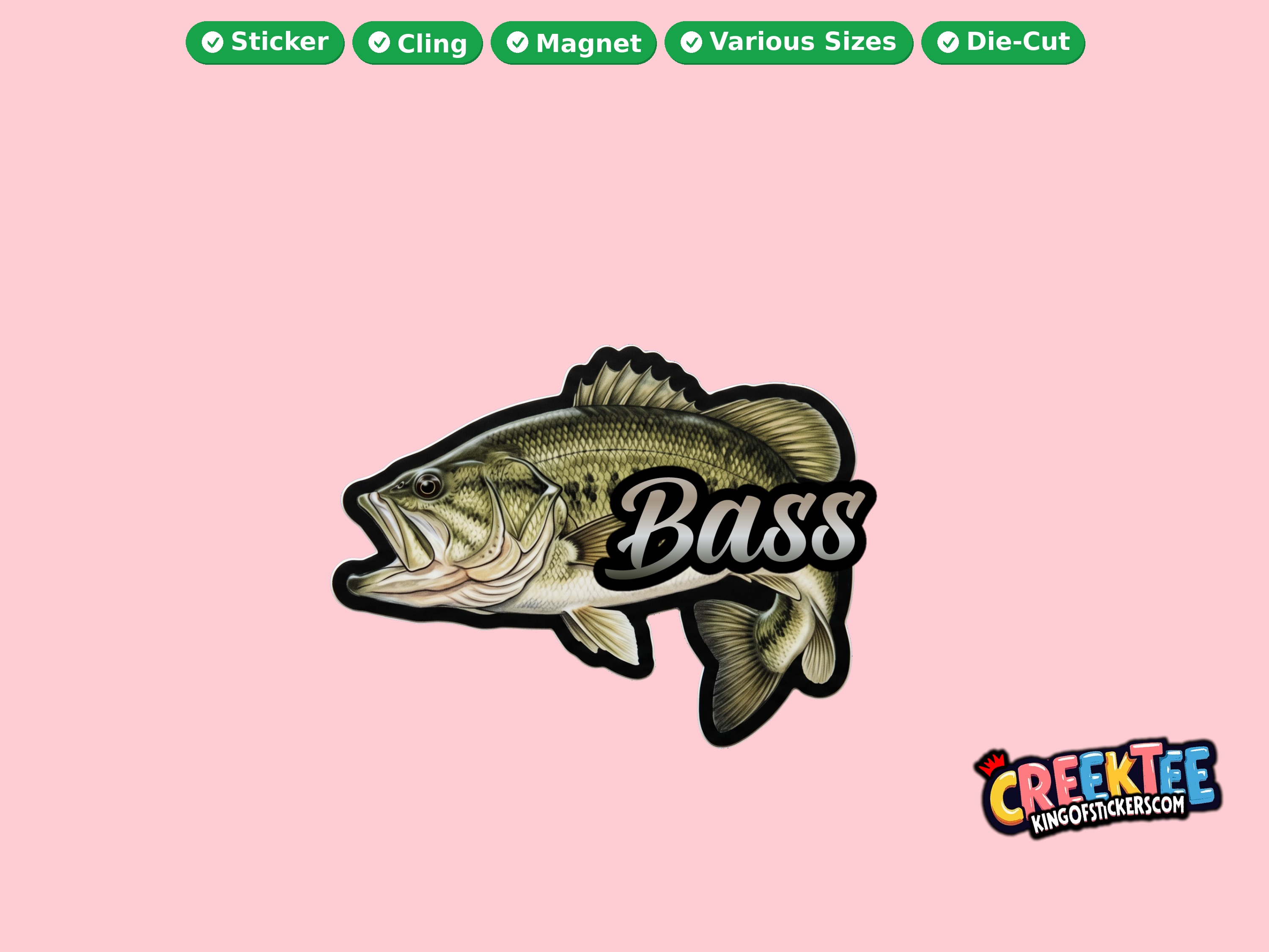 Bass Fish Vinyl Bumper Sticker  Window Cling or Bumper Sticker Magnet in UV Laminate Coating