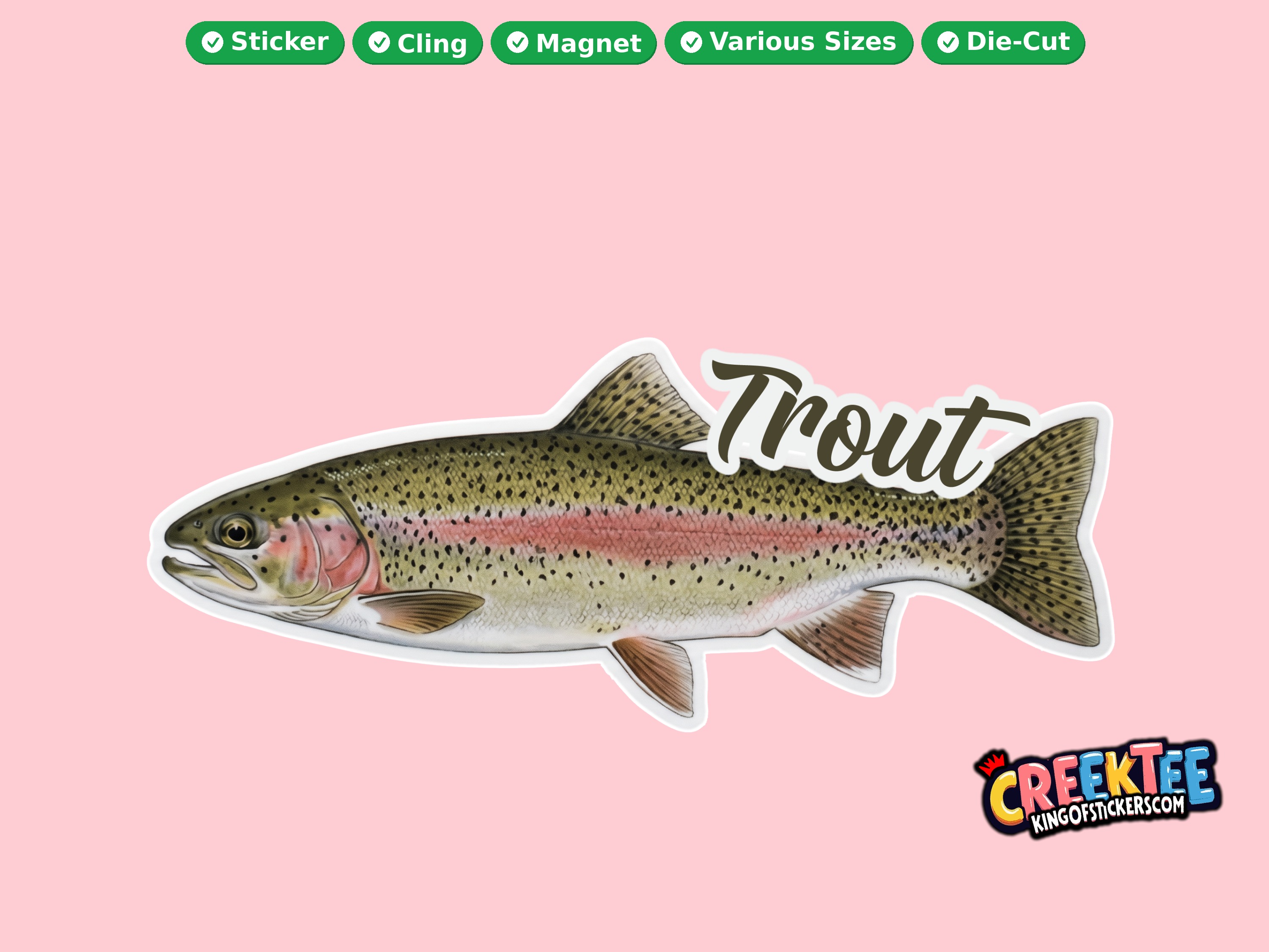 Fish Vinyl Bumper Sticker  Window Cling or Magnet in UV Laminate Coating and Various Sizes