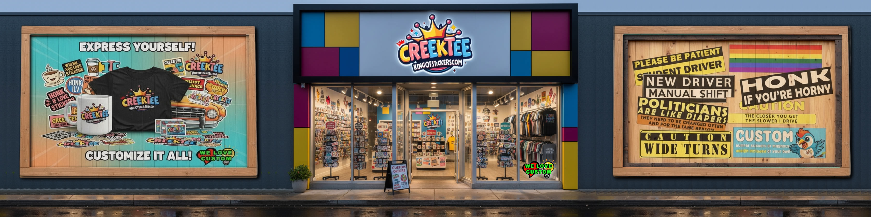 CREEKTEE KING OF STICKERS - Custom Bumper Stickers, Magnets, Window Cling, Mugs, Key Chains, Lighter Wraps and more